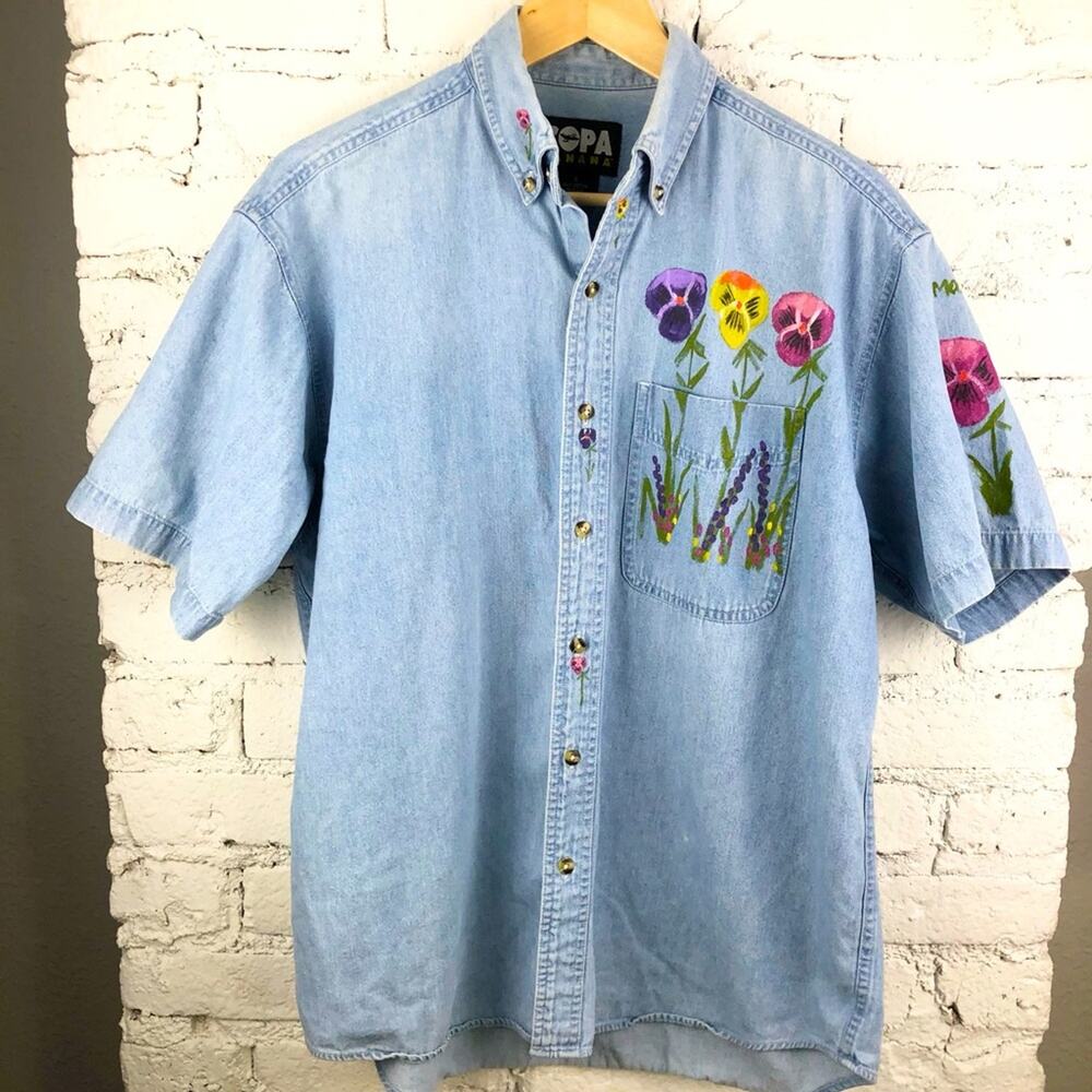 Vintage Copa Banana Hand Painted Denim Button Up